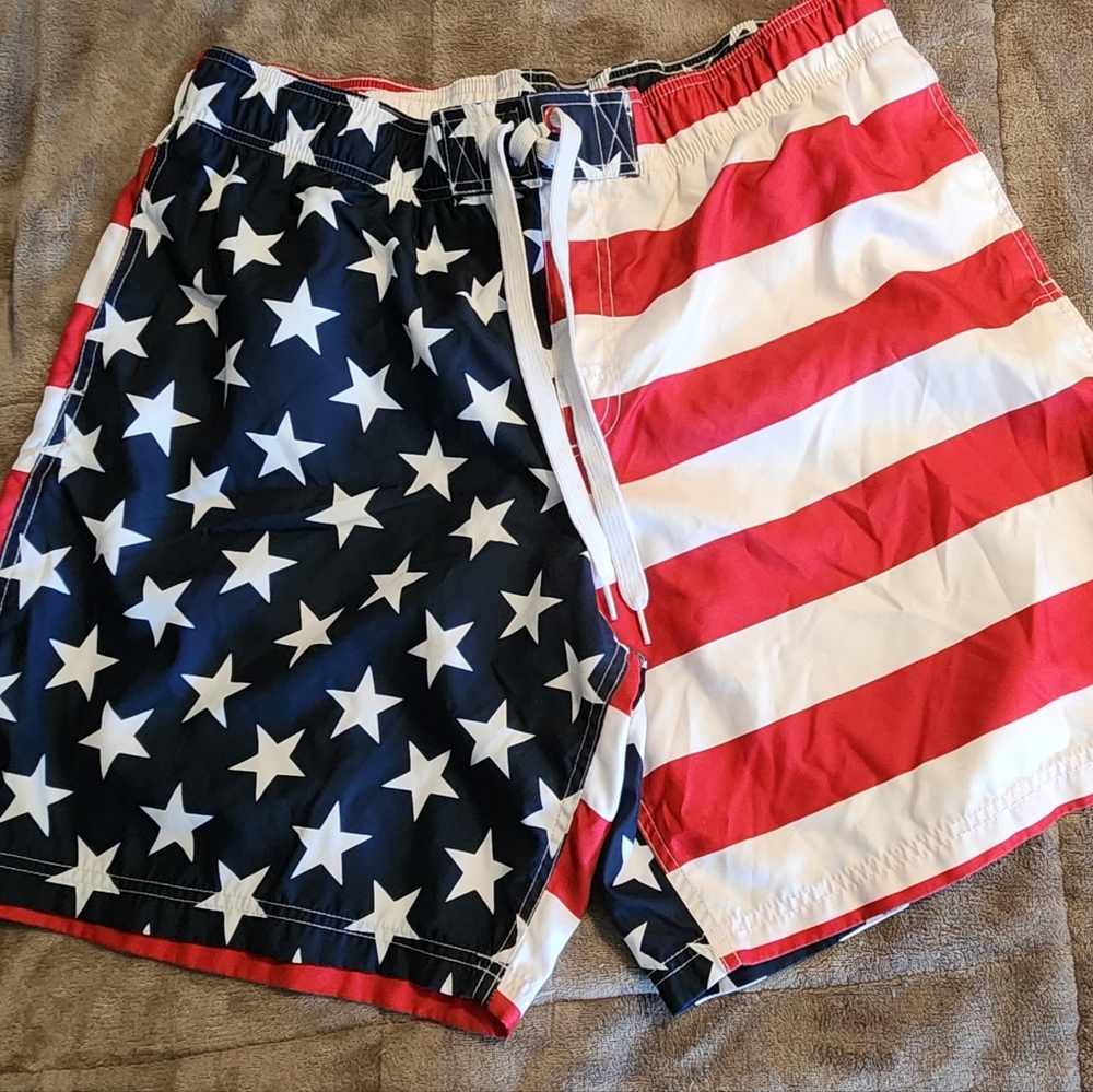 Faded Glory Red, White, and Blue Star Stripe Men's Swim Shorts